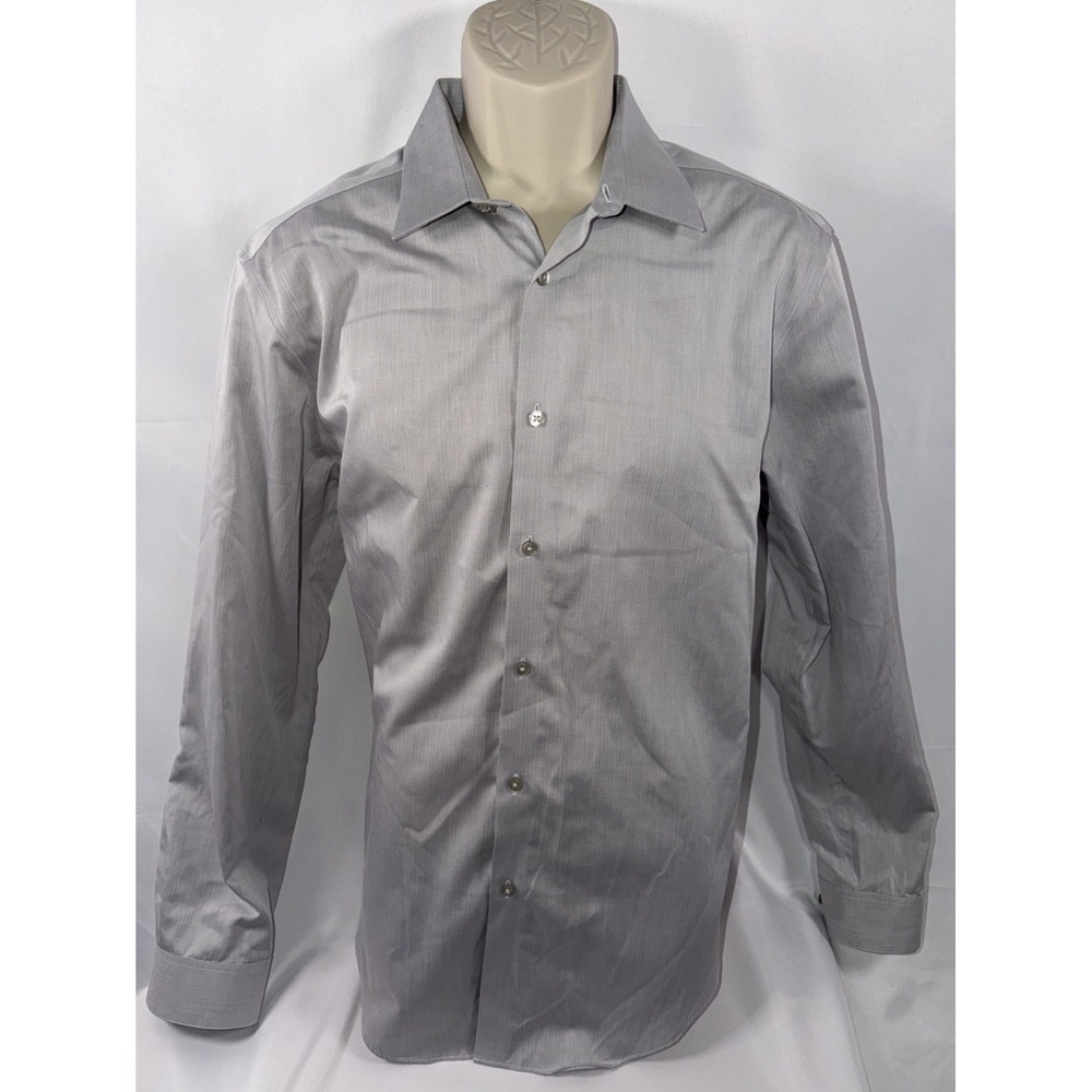 Calvin Klein Long Sleeve Slim Fit 16 1/2 34/35 Gray Dress Shirt Clean Crisp Mono